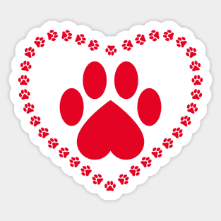 Red Heart Shaped Animal Paw Sticker